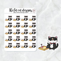 Bud scoops the litter box Exclusive Cat Die Cut Sticker Sheet