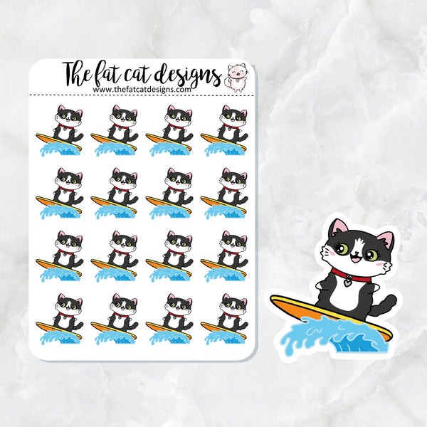 Bud Loves to Surf Surfing Exclusive Cat Die Cut Sticker Sheet