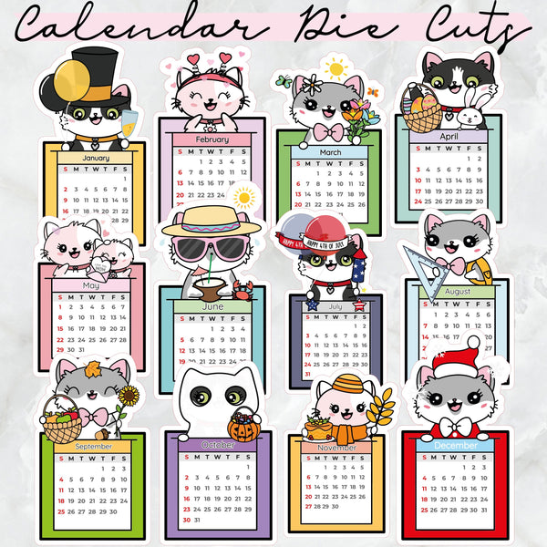 2023 Flora Lily and Bud Monthly Calendars Exclusive Cat Die Cuts and Sticker Sheets