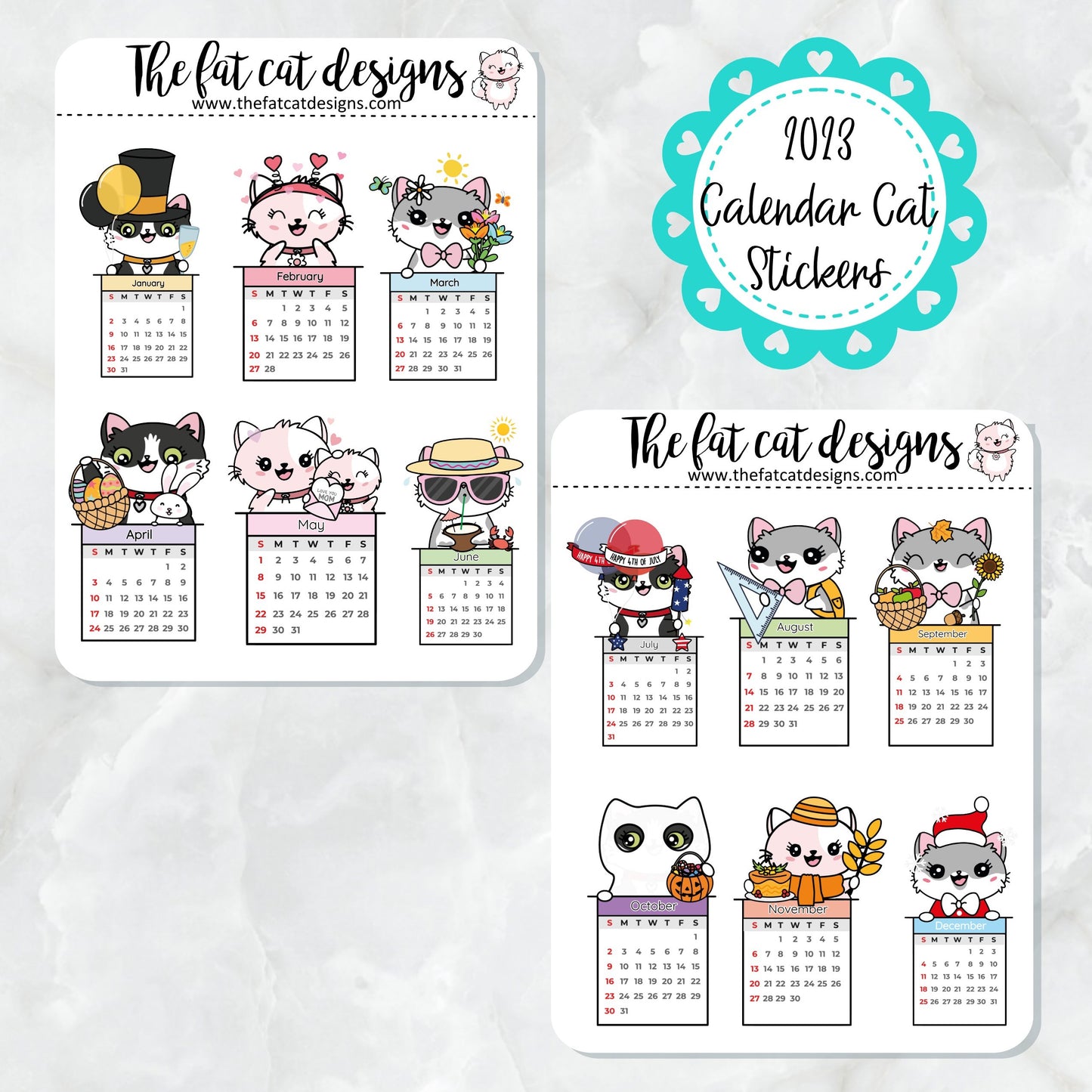 2023 Flora Lily and Bud Monthly Calendars Exclusive Cat Die Cuts and Sticker Sheets