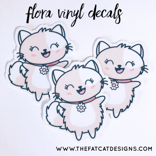 Flora Happy Dance Waterproof Vinyl Cat Decal Die Cut Sticker