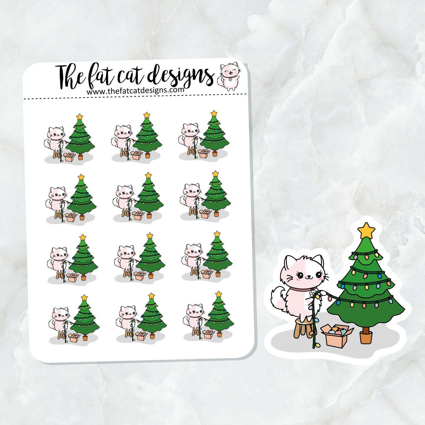 Flora decorates the Christmas tree Exclusive Cat Die Cut Sticker Sheet