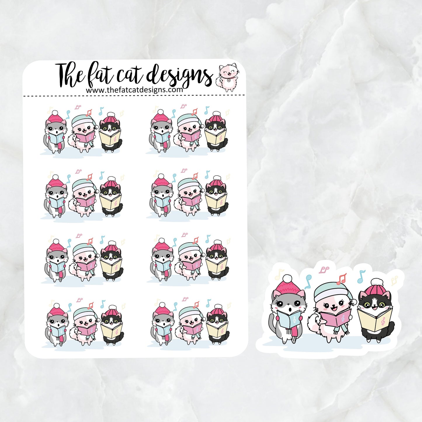 Flora Lily and Bud go Christmas Caroling Exclusive Cat Die Cut Sticker Sheet