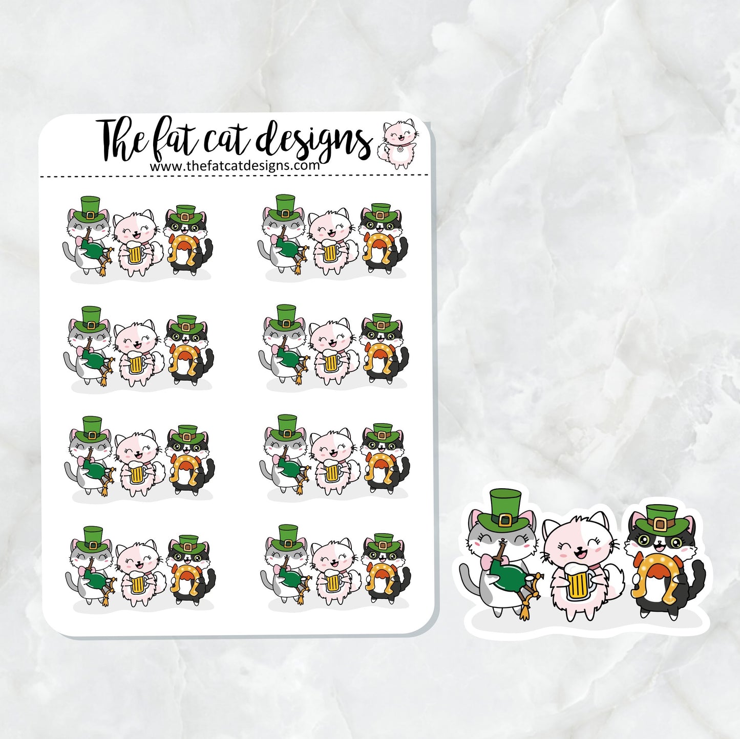 Flora Lily and Bud St. Patrick's Day Exclusive Cat Die Cut Sticker Sheet