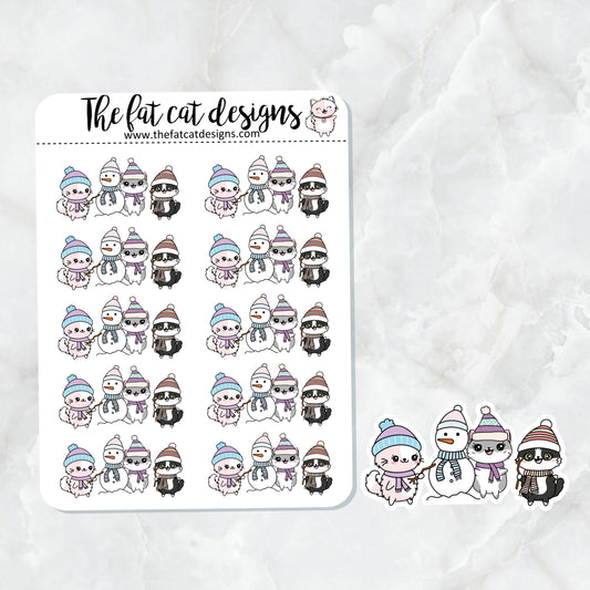Flora Lily and Bud make a Snowman Exclusive Cat Die Cut Sticker Sheet