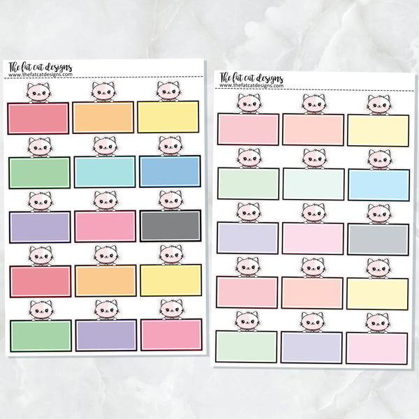 Flora Cat Functional Half Boxes Planner Stickers