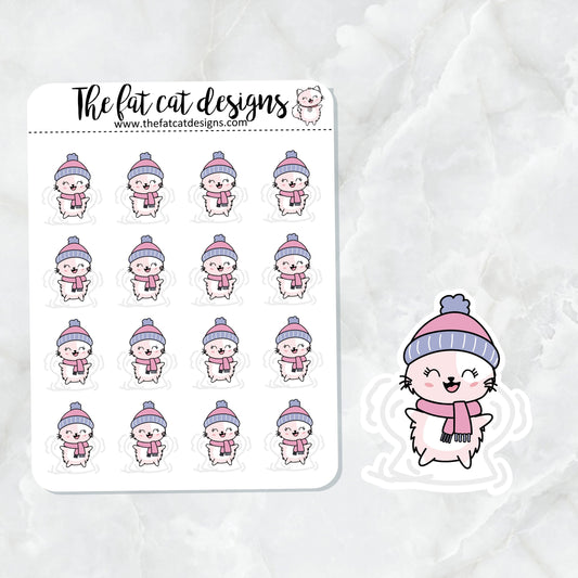 Flora makes a Snow Angel Exclusive Cat Die Cut Sticker Sheet