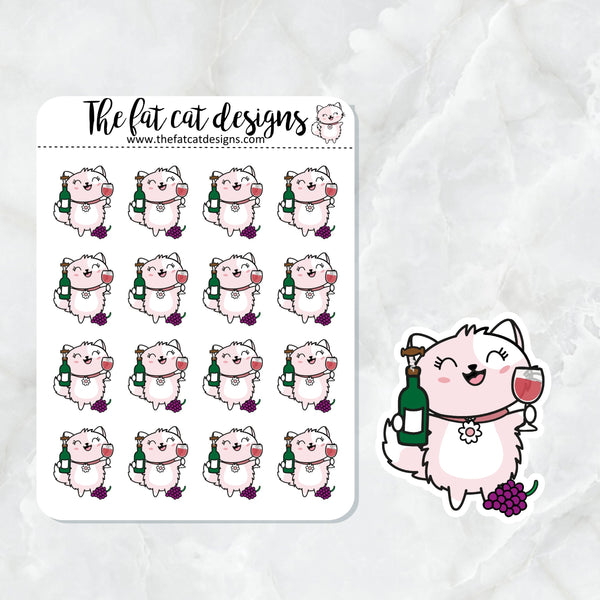 Flora Loves Wine Exclusive Cat Die Cut Sticker Sheet