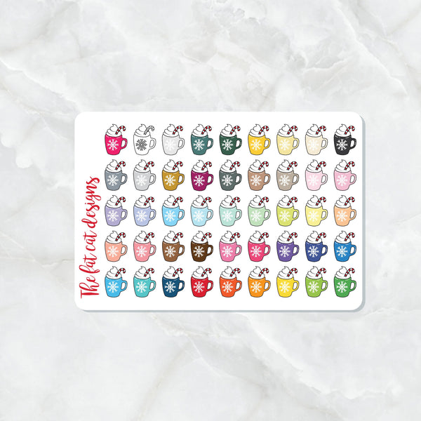 Peppermint Latte Hot Cocoa Winter Mugs Planner Stickers for Happy Planner Printpression Hobonichi Plum Paper Planners