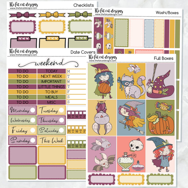 Cute Halloween Witches Planner Stickers Standard Weekly Kit