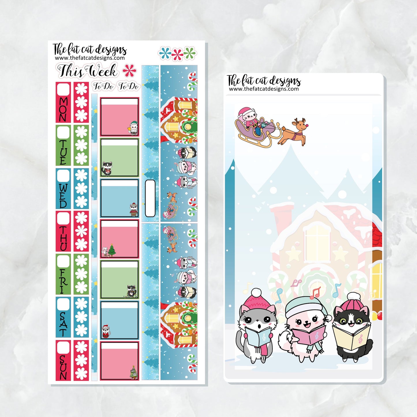 Meowy Merry Christmas with Flora, Lily and Bud Planner Stickers for the Hobonichi Weeks