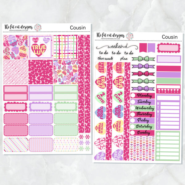 Be My Valentine Candy Hearts Planner Stickers for the Hobonichi Cousin