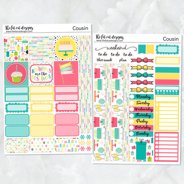 Birthday Celebration Weekly Planner Sticker Kit for the Hobonichi Cousin