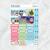 Meowy Merry Christmas with Flora, Lily and Bud Weekly Planner Sticker Kit for the Hobonichi Cousin