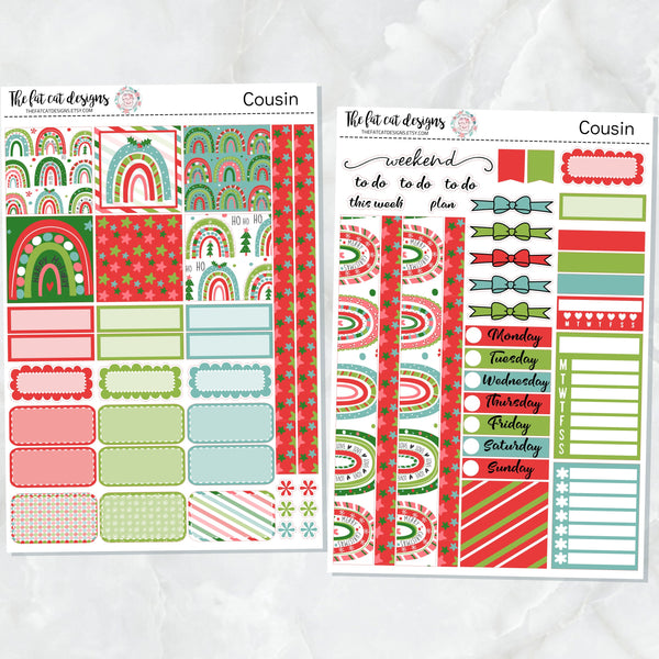 Festive Christmas Rainbows Planner Stickers for the Hobonichi Cousin