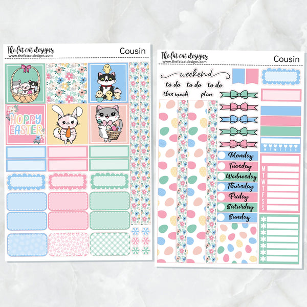 Easter Fun with Flora Lily and Bud Cats Weekly Planner Sticker Kit for the Hobonichi Cousin