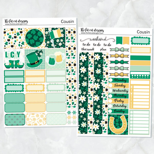 Feeling Lucky St Patrick's Day Weekly Planner Sticker Kit for the Hobonichi Cousin