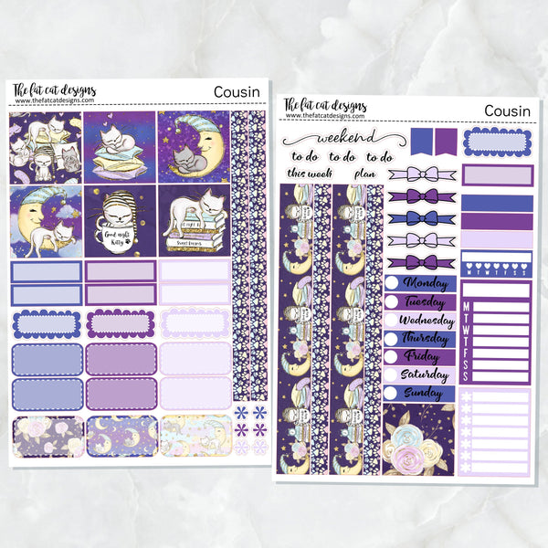 Goodnight Kitty Cat Planner Stickers for the Hobonichi Cousin