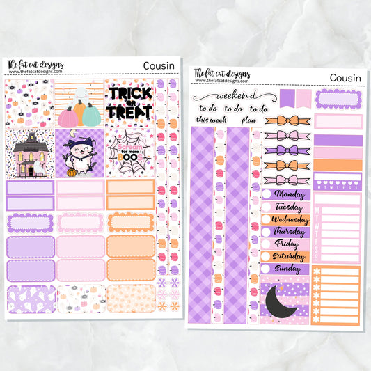Halloween Flora Trick or Treat Cat Weekly Planner Sticker Kit for the Hobonichi Cousin