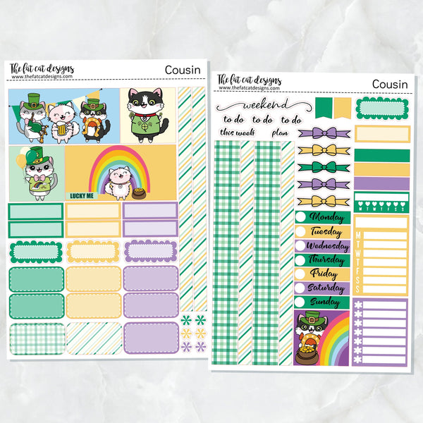 St. Patrick's Fun Cats Weekly Planner Sticker Kit for the Hobonichi Cousin