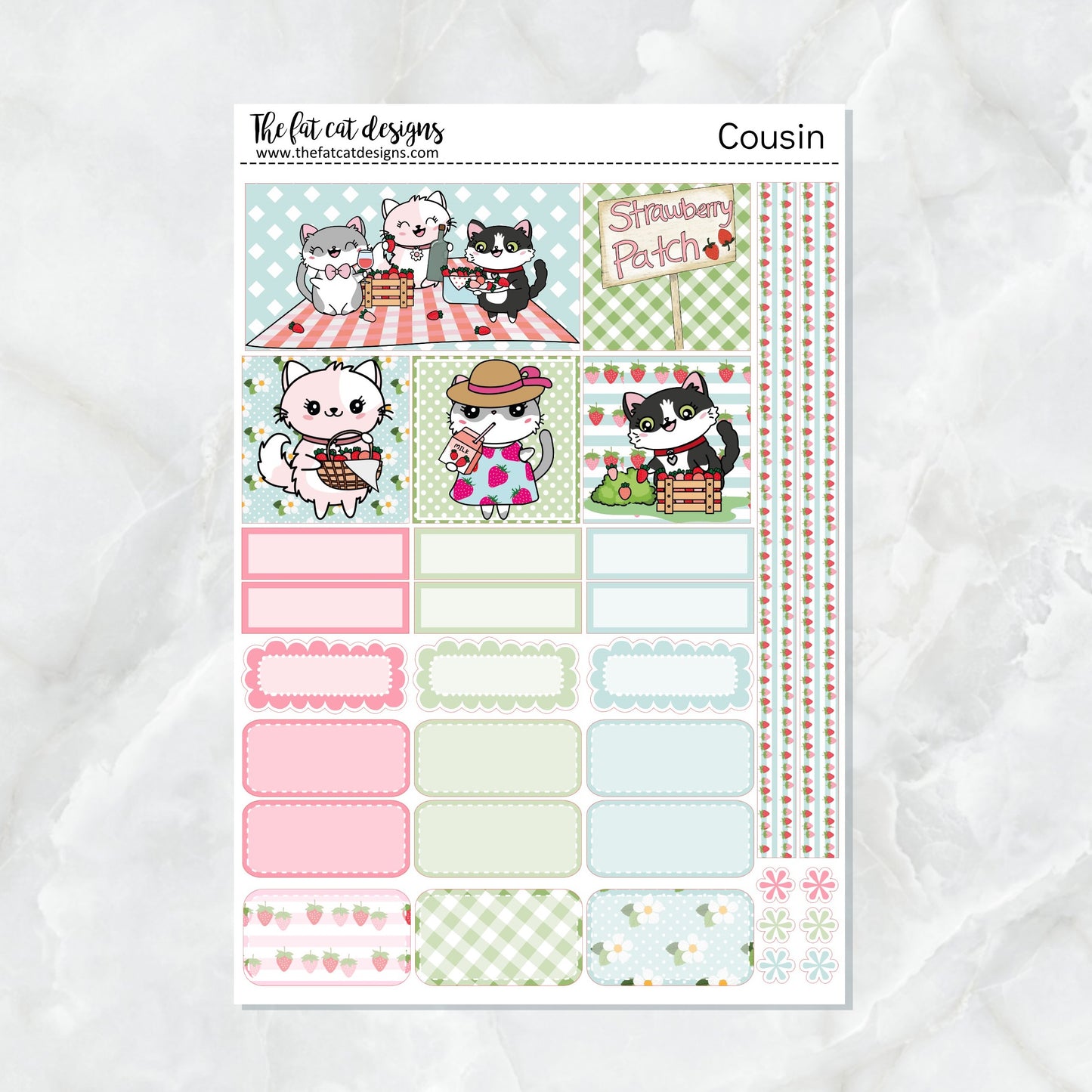Flora Lily and Bud at the Strawberry Patch Weekly Planner Sticker Kit for the Hobonichi Cousin