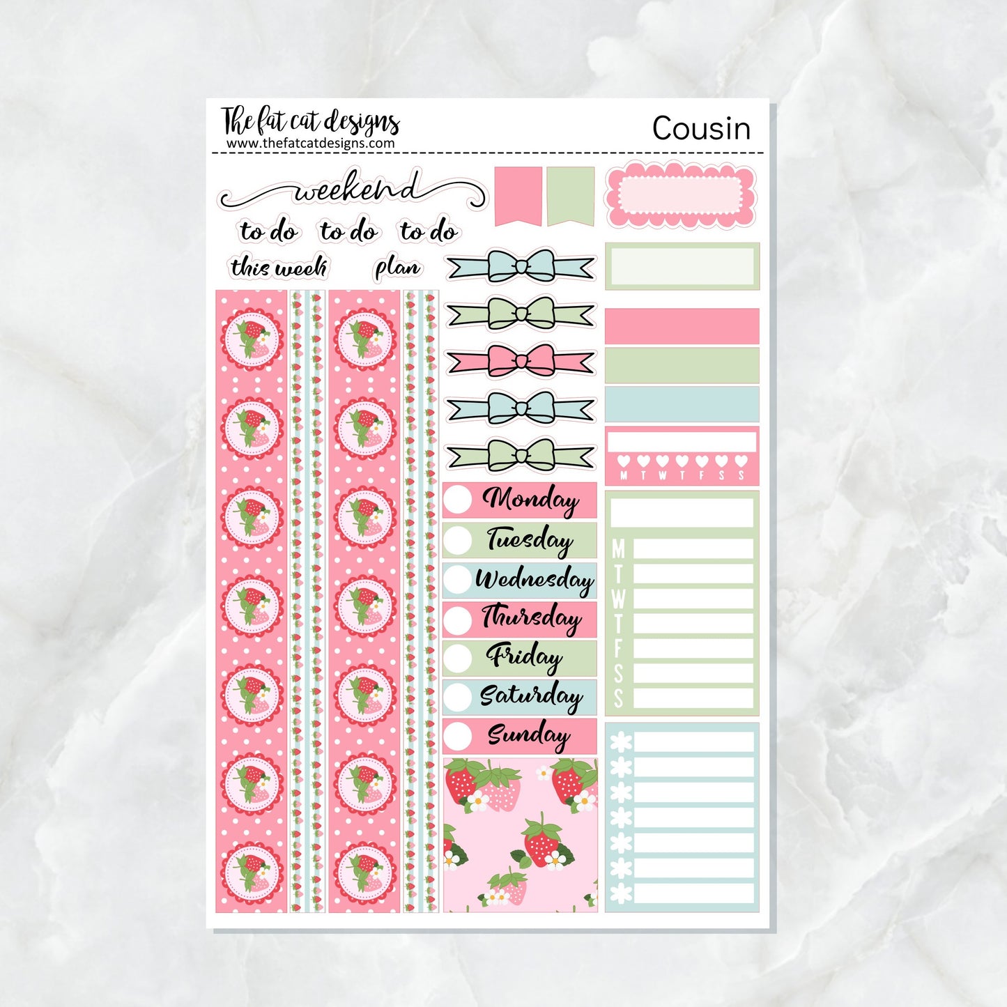 Flora Lily and Bud at the Strawberry Patch Weekly Planner Sticker Kit for the Hobonichi Cousin