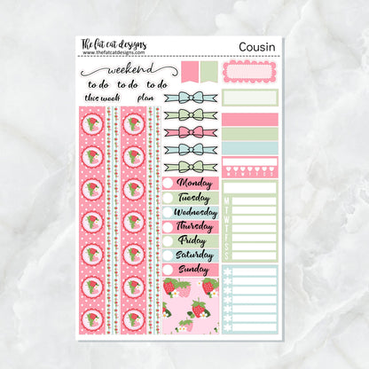 Flora Lily and Bud at the Strawberry Patch Weekly Planner Sticker Kit for the Hobonichi Cousin