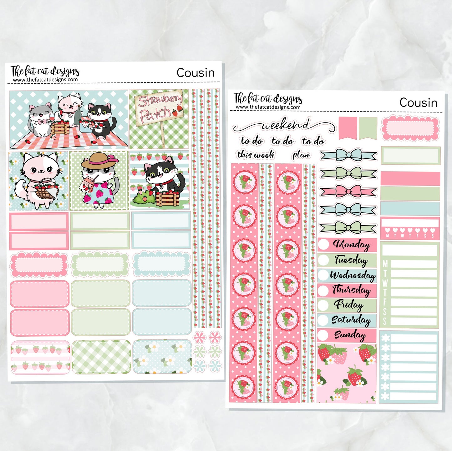 Flora Lily and Bud at the Strawberry Patch Weekly Planner Sticker Kit for the Hobonichi Cousin