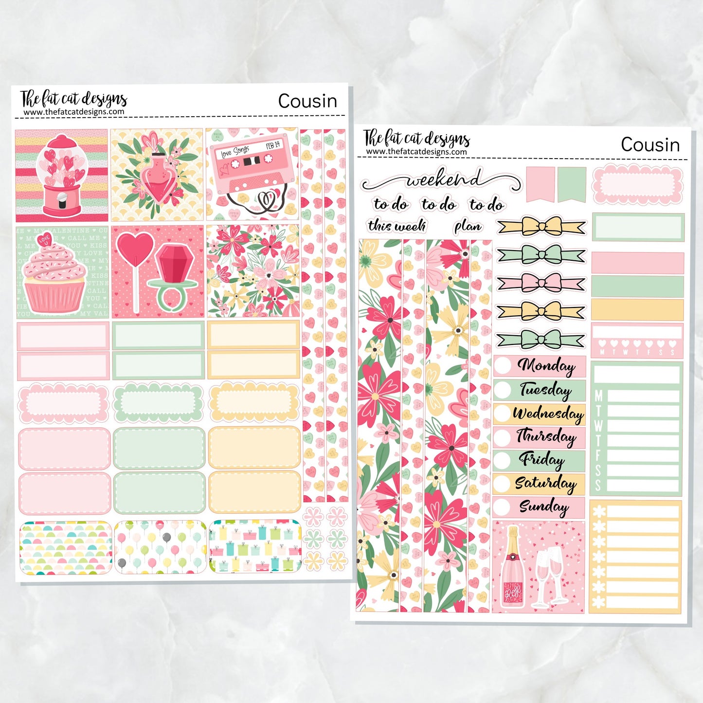 Sweet Valentines Weekly Planner Sticker Kit for the Hobonichi Cousin