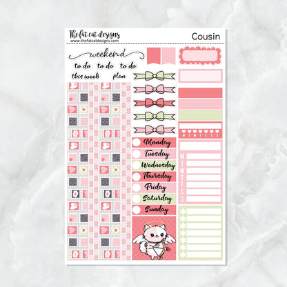 Valentine's Day with Flora, Lily and Bud Weekly Planner Sticker Kit for the Hobonichi Cousin