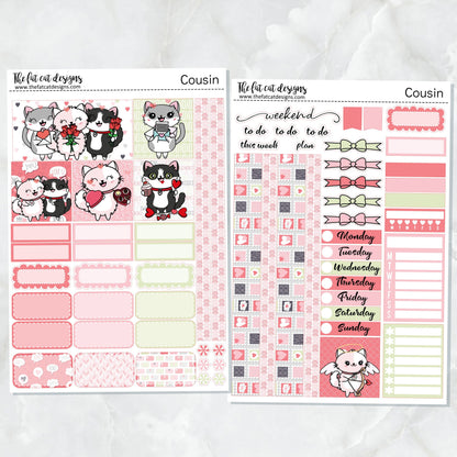 Valentine's Day with Flora, Lily and Bud Weekly Planner Sticker Kit for the Hobonichi Cousin