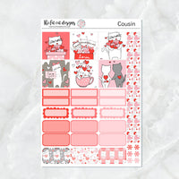 Valentine Kitties Planner Stickers for the Hobonichi Cousin