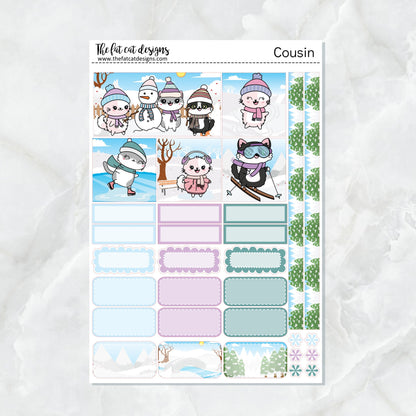 Winter Fun with Flora, Lily and Bud Weekly Planner Sticker Kit for the Hobonichi Cousin