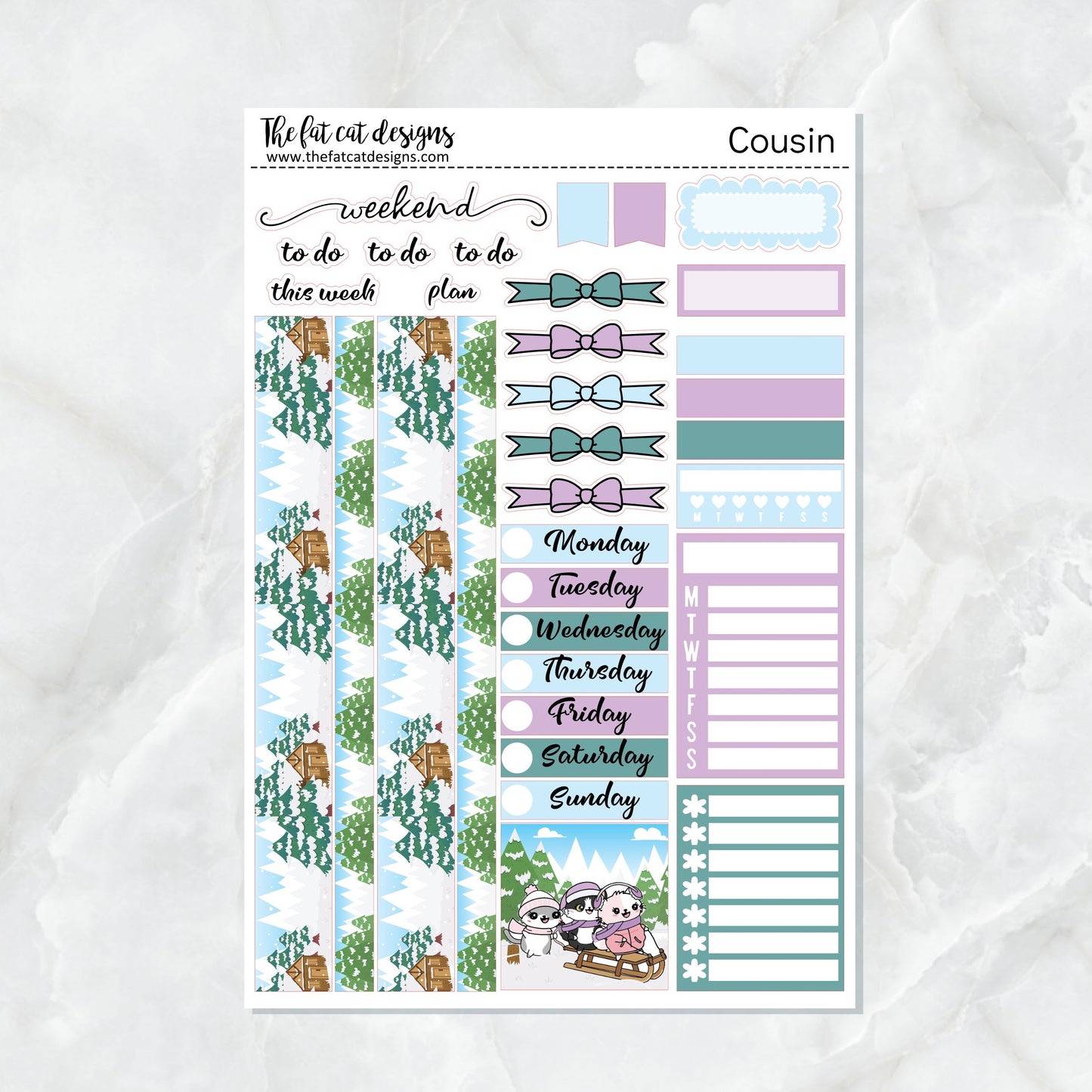 Winter Fun with Flora, Lily and Bud Weekly Planner Sticker Kit for the Hobonichi Cousin