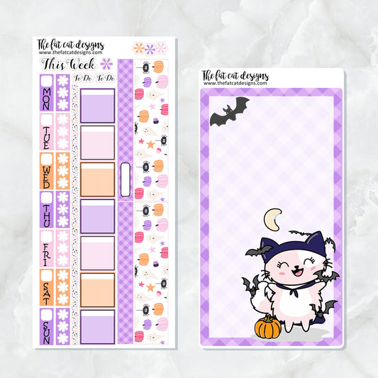 Halloween Flora Trick or Treat Cat Planner Stickers for the Hobonichi Weeks