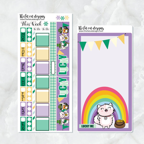 St. Patrick's Fun Cats Planner Stickers for the Hobonichi Weeks