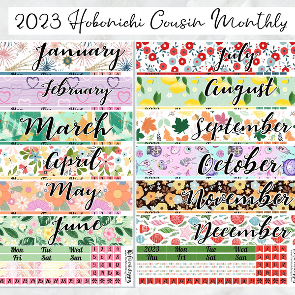 2023 Monthly Planner Stickers for the Hobonichi Cousin or A5 Day Free