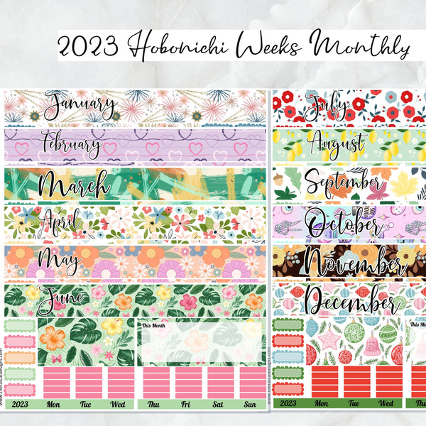 2023 Monthly Planner Stickers for the Hobonichi Weeks