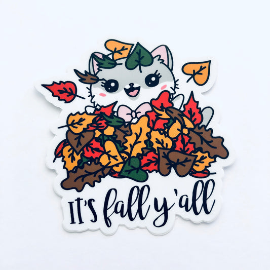 Lily Fall Fun Leaf Pile Waterproof Vinyl Decal Cat Die Cut Sticker for Planners Notebooks Journals Dashboards Hobonichi Weeks Covers