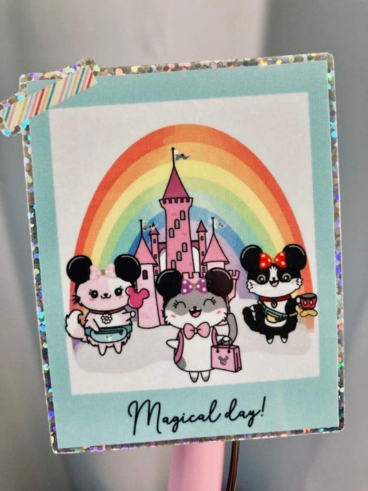 Flora's Magical Day Polaroid Glitter Vinyl Cat Decal Die Cut Sticker