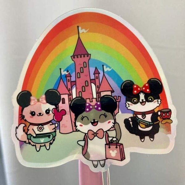 Flora's Magical Day Rainbow Castle Holographic Vinyl Cat Decal Die Cut Sticker