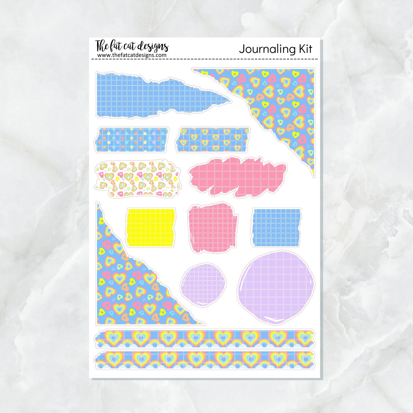 Pastel Rainbow Hearts Journaling Kit for Hobonichi Bullet Journals Planner Stickers