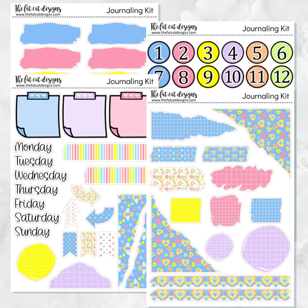 Pastel Rainbow Hearts Journaling Kit for Hobonichi Bullet Journals Planner Stickers