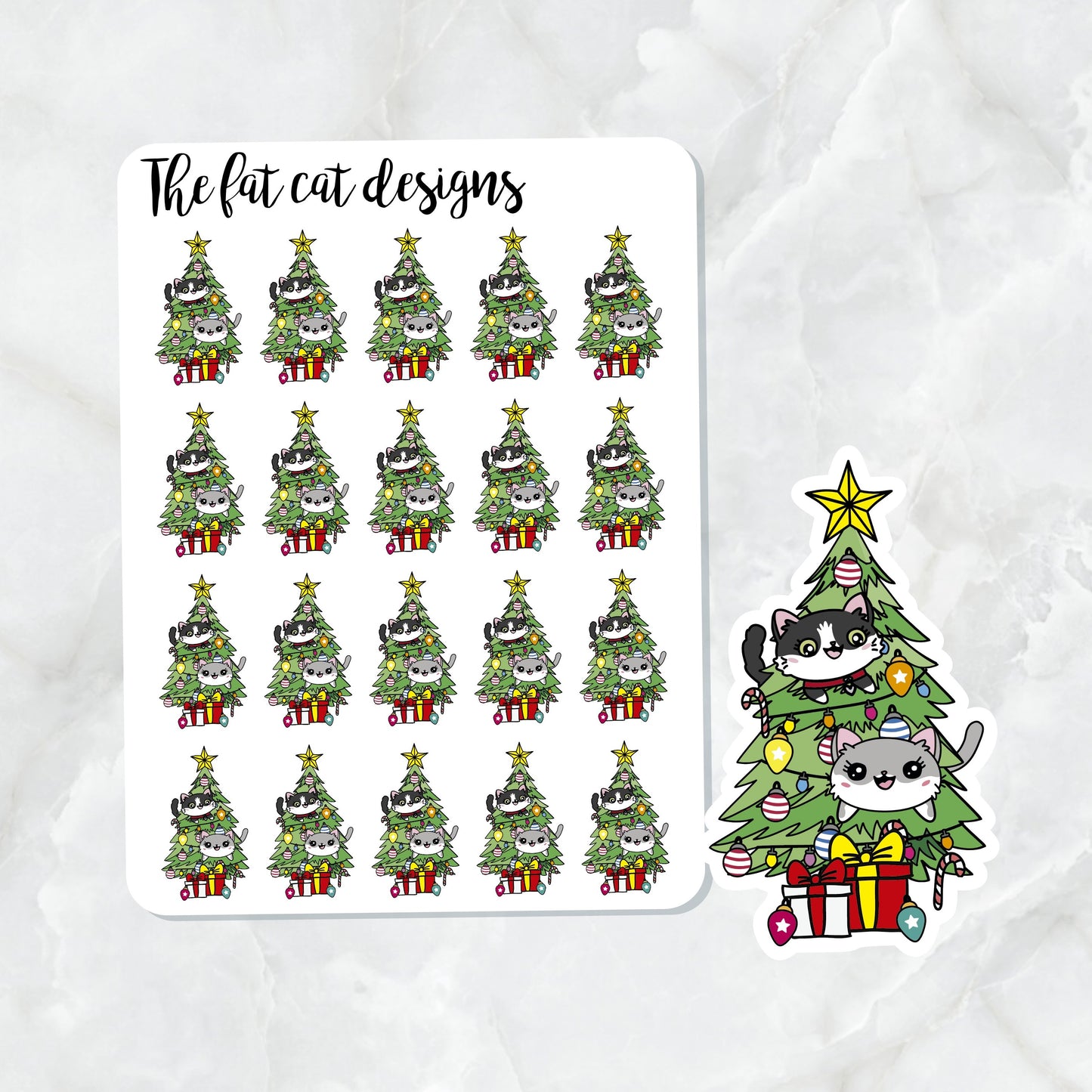 Lily and Bud Christmas Tree Die Cut and Sticker Sheet Set for Personal Planner Happy Planner Bullet Journal Travelers Notebooks