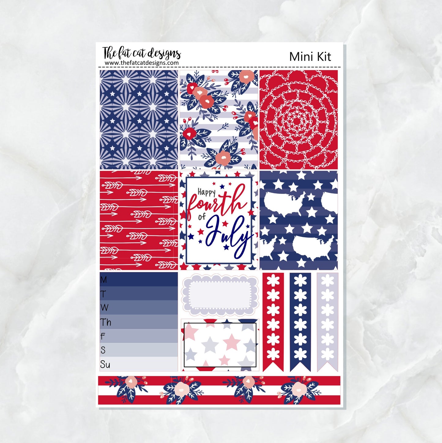 4th of July Independence Day Patriotic Planner Stickers Mini Kit Printpression B6