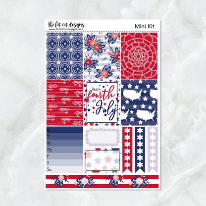 4th of July Independence Day Patriotic Planner Stickers Mini Kit Printpression B6