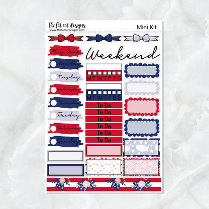 4th of July Independence Day Patriotic Planner Stickers Mini Kit Printpression B6