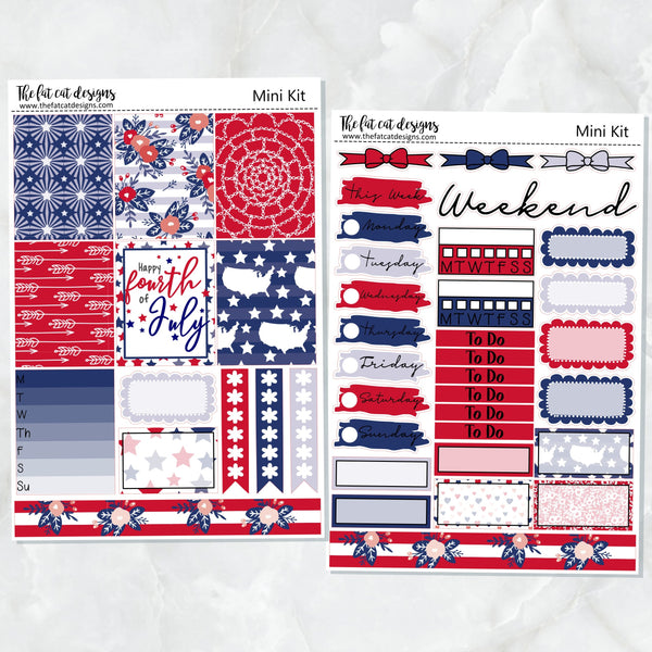 4th of July Independence Day Patriotic Planner Stickers Mini Kit Printpression B6