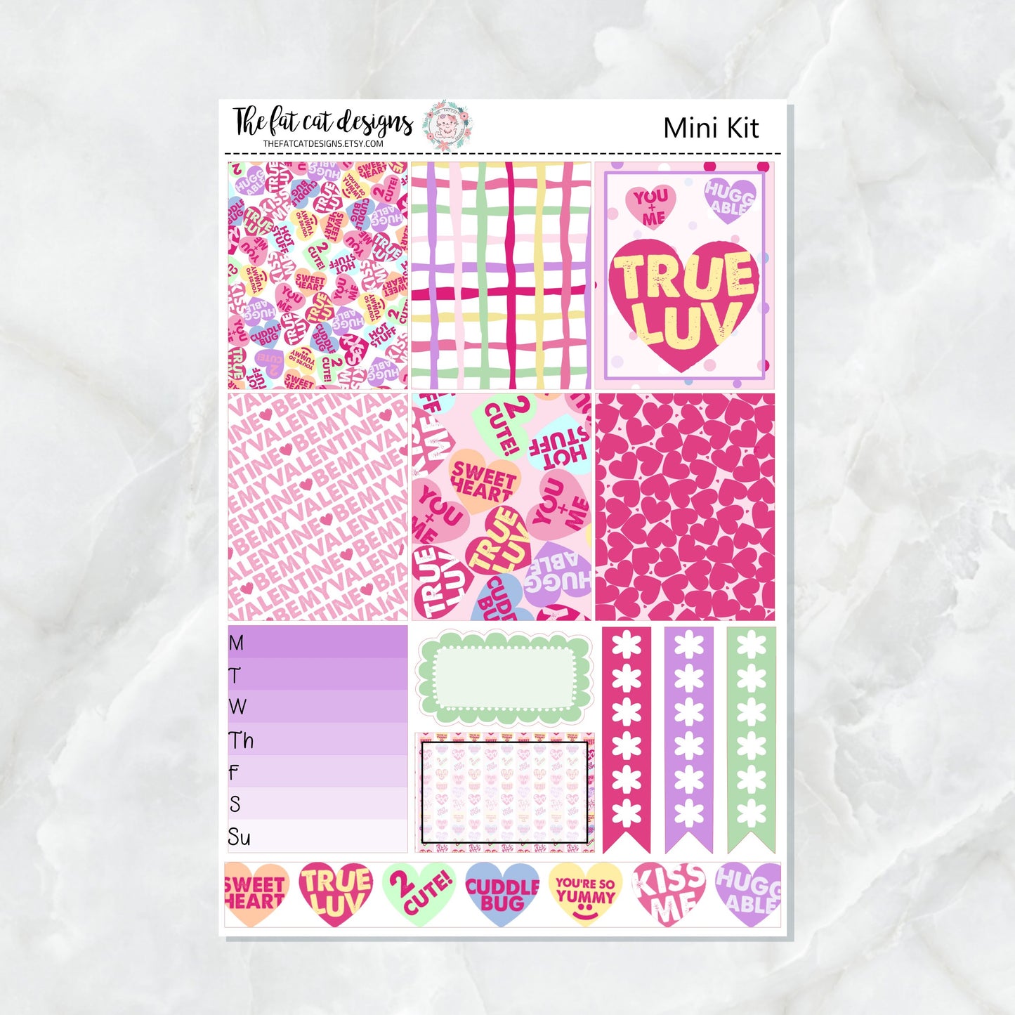 Be My Valentine Candy Hearts Mini Planner Sticker Kit for the Printpression B6