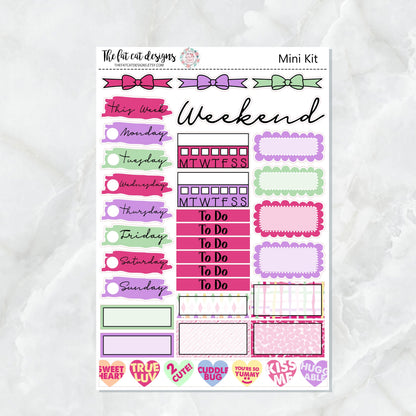 Be My Valentine Candy Hearts Mini Planner Sticker Kit for the Printpression B6